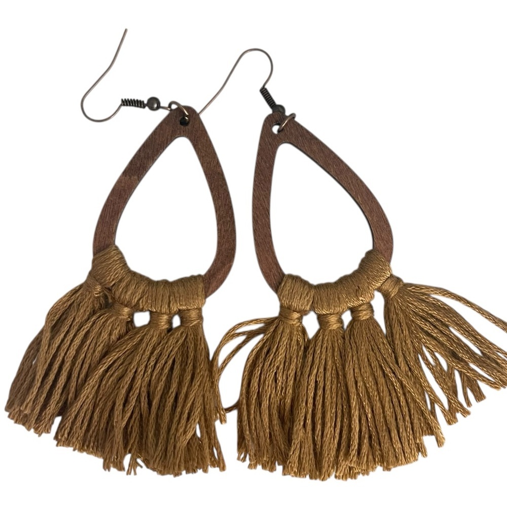 Wooden Tassel Earrings Brown